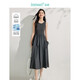 茵曼UPF50+背心連衣裙2025夏季女裝新款針織拼接長(cháng)裙 黑灰色-無(wú)袖 L