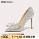 Lily Wei怦然心動法式高跟鞋仙女水晶婚鞋細(xì)跟尖頭新娘蝴蝶結(jié) 銀色【跟高10厘米】 36