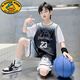 G.duck小黃鴨男童夏裝套裝新款籃球服兒童夏季薄款運動(dòng)速干球服男孩夏款 黑色 170 cm