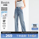 百斯盾新疆精梳棉牛仔褲女2025春秋新款輕盈輕彈力柔軟遮肉寬松直筒褲 深藍(lán)色-NE1H0006410 30 (2尺3)