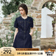 Olrain歐芮兒牛仔連衣裙女夏季新款復(fù)古洋氣減齡圓領(lǐng)短裙 普魯士藍(lán) M