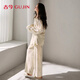 古今（GUJIN）帶胸墊純棉紗長(cháng)袖睡衣女春秋吊帶家居服國風(fēng)睡褲大碼三件套裝L
