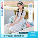 鉛筆俱樂(lè)部童裝2025夏裝新款女童連衣裙中大童裙子兒童收腰碎花裙 藍(lán)色 150 cm
