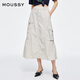 moussy 2025夏季新品工裝風(fēng)A字多口袋長(zhǎng)款半身裙女028ISZ31-1091 070米色 S