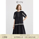 EIN言法式苧麻鏤空花邊裝飾圓領(lǐng)連肩袖文藝連衣裙女2025夏新款 石墨黑 M