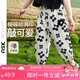 ASK JUNIOR女童褲子2025夏薄款滿印燈籠褲束腳長褲休閑運(yùn)動(dòng)褲 米白色 120 
