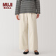 無印良品（MUJI）女式粗細(xì)不均棉線絲光斜紋抽褶寬版褲褲子女款休閑長褲春季女裝 象牙色 S (155/62A)