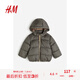 H&M童裝女嬰棉服秋冬舒適立領(lǐng)連帽拉鏈棉服1085800 黑色/千鳥格 80 80cm/48
