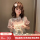 黛瓊學(xué)院風(fēng)日系可愛少女碎花花苞背帶短褲女+粉色泡泡袖襯衫兩件/套裝 [單件]粉格子上衣 S
