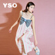 YSO【禮物系列】睡衣女夏棉連體可愛(ài)蝴蝶結公主風(fēng)家居服套裝 淺粉  M