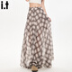 :CHOCOOLATE it復古高腰顯瘦薄紗格紋半身裙女夏季寬松垂感a字長(cháng)裙 棕色格子色 L