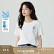 茵曼（INMAN）純棉舒適女裝logo繡花短袖t恤女時尚百搭休閑2025夏季新品上衣 米白色全棉-F18525135 L