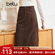 betu百圖女裝2022秋冬新款半身裙燈芯絨半身裙秋冬女高腰顯瘦百搭開叉a字裙半身裙女2210T55 咖啡色 M
