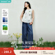茵曼（INMAN）【漢麻】水洗毛邊闊腿褲女裝2025年夏秋季新款高腰直筒褲子 深牛仔藍(lán)-背后松緊腰 26