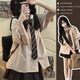 沐霓夏季日系學(xué)院風(fēng)jk制服套裝裙女設(shè)計感小眾短袖襯衫百褶短裙兩件套 學(xué)院風(fēng)襯衫+咖色裙子M90-105斤