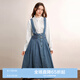 樂(lè )町牛仔背帶裙20收腰長(cháng)裙學(xué)院風(fēng)挺括有型顯瘦吊帶裙 深牛仔藍（現貨） M