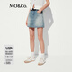 MO&Co.牛仔裙褲2025夏新品中低腰洗舊磨白棉質(zhì)牛仔短褲MBE2SOTT07 牛仔藍(lán)色 S /S