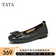 他她（TATA）單鞋女鞋2025夏季新款皮鞋生巧奶油平底軟底不累腳晚晚鞋 黑色（寬版）[膚感牛皮]-XGJ01 38