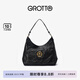 GROTTO個樂經(jīng)典黑石hobo包大小號植鞣綿羊皮腋下單肩斜挎軟包禮物 經(jīng)典黑 金標L