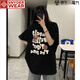 SNYDER WEAR女士夏季衣服新款ins風短袖t恤女韓版新款寬松百搭中性情侶款上衣 黑色 M 建議100斤內(nèi)