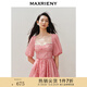MAXRIENY【靜奢度假-商場(chǎng)同款】甜美宮延風(fēng)釘珠方領(lǐng)連衣裙茶歇裙 紅格紋 L 03/38