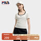 FILA 斐樂(lè)官方小狐貍女裝針織短袖2025夏新款時(shí)尚休閑簡(jiǎn)約修身U領(lǐng)T恤 云菇白-WT M 165/84A/M
