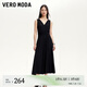 VEROMODA連衣裙女2025春季新款大V領(lǐng)褶皺設(shè)計高腰無袖顯瘦連衣裙 黑色 L