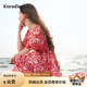 珂萊蒂爾2025年夏季新款法式優(yōu)雅浪漫茶歇裙女碎花連衣裙 中紅色 M