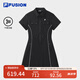 FILA FUSION斐樂潮牌女裝連衣裙2025夏新款時(shí)尚休閑吸濕速干翻領(lǐng)裙子 正黑色-BK L 170/88A/L