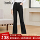 百圖betu女裝秋新款牛仔褲ins風(fēng)高腰大長腿喇叭褲牛仔褲女2308T75 黑色 S