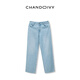 樟度CHANDOOIVY專(zhuān)柜同款石磨霜花水洗牛仔 紙片人襯衫/顯瘦直筒牛仔褲 霜花藍牛仔褲短版款 S