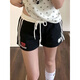 燦圖美式復古三條杠運動短褲女夏季薄款小個子寬松顯瘦直筒超短熱褲 黑色 M 【建議90-110斤】