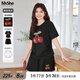MsShe【重工刺繡巨顯瘦套裝】大碼女裝2025夏季胖mmT恤短褲兩件套 黑色25年8月5日到貨 3XL