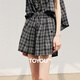 初語(yǔ)復古格子短褲女2025夏季新款松緊腰寬松闊腿褲子三分褲 黑格  M 
