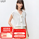 LILY秋新款芭蕾風時尚彈力V領(lǐng)飄帶百搭針織背心 604米白 L