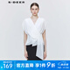 S.DEER圣迪奧女裝時(shí)尚通勤百搭個(gè)性V領(lǐng)系帶不規(guī)則拼接無(wú)袖襯衫S223Z0604 本白/9B S 160