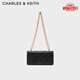 CHARLES&KEITH質感菱格鏈條小方錢包女包包女包生日禮物七夕禮物CK6-10680924 Black黑色 XS