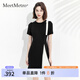 MeetMetro瑪依爾不規(guī)則撞色連衣裙女2025夏裝設(shè)計(jì)感蝴蝶結(jié)百褶裙氣質(zhì)a字裙 黑色 XL