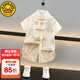 G.DUCKKIDS小黃鴨男童套裝夏季新款兒童新中式漢服中小童唐裝男孩國風兩件套 米色 90 尺碼1~2歲【 80-90cm】