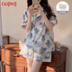 古今（GUJIN）帶胸墊夏新品100%純棉睡衣女棉紗家居服可外穿睡褲清新大碼套裝XL