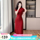 芃婷2025春夏旗袍敬酒服新娘紅中式訂婚禮服連衣裙結(jié)婚感蕾絲 酒紅色 L 建議105-115斤