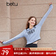百圖betu女裝秋冬新款毛針織衫復(fù)古POLO領(lǐng)字母提花毛衫女2310T35 藍(lán)色 L