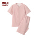 無(wú)印良品（MUJI） 大童 無(wú)側(cè)縫泡泡紗 方便穿脫短袖睡衣 家居服 兒童童裝純棉全棉 橙色格紋 120