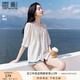 香影【王楚然明星同款】白色娃娃衫上衣女夏含亞麻小衫淡人薄v領(lǐng)襯衫 米白 L 165/88A/110-125斤