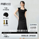 尚都比拉夏季時尚腰部收褶傘裙浪漫公主袖方領針織連衣裙女 優(yōu)雅黑 XL 