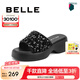 百麗（Belle）厚底拖鞋女商場同款時尚亮片休閑拖鞋B3U1DBT4 黑色 37 (235mm)