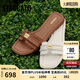 思加圖夏季瑪雅風(fēng)跡拖鞋一字拖平底鞋涼拖鞋女EEQ06BT4 石灰米白 37