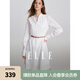 ELLE白色V領(lǐng)拼接鏤空花邊連衣裙女2024春裝新款氣質(zhì)獨特純棉裙子 白色 M