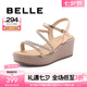 百麗（Belle）厚底坡跟休閑涼鞋女商場同水鉆細(xì)帶涼鞋A9R1DBL4 金色 35 (225mm)