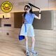哈羅小黃鴨 HAL.DUCK女童夏季套裝2025新款兒童又酷又颯的女童裝女孩大童網(wǎng)紅洋氣夏裝 藍(lán)色polo套裝 120 cm